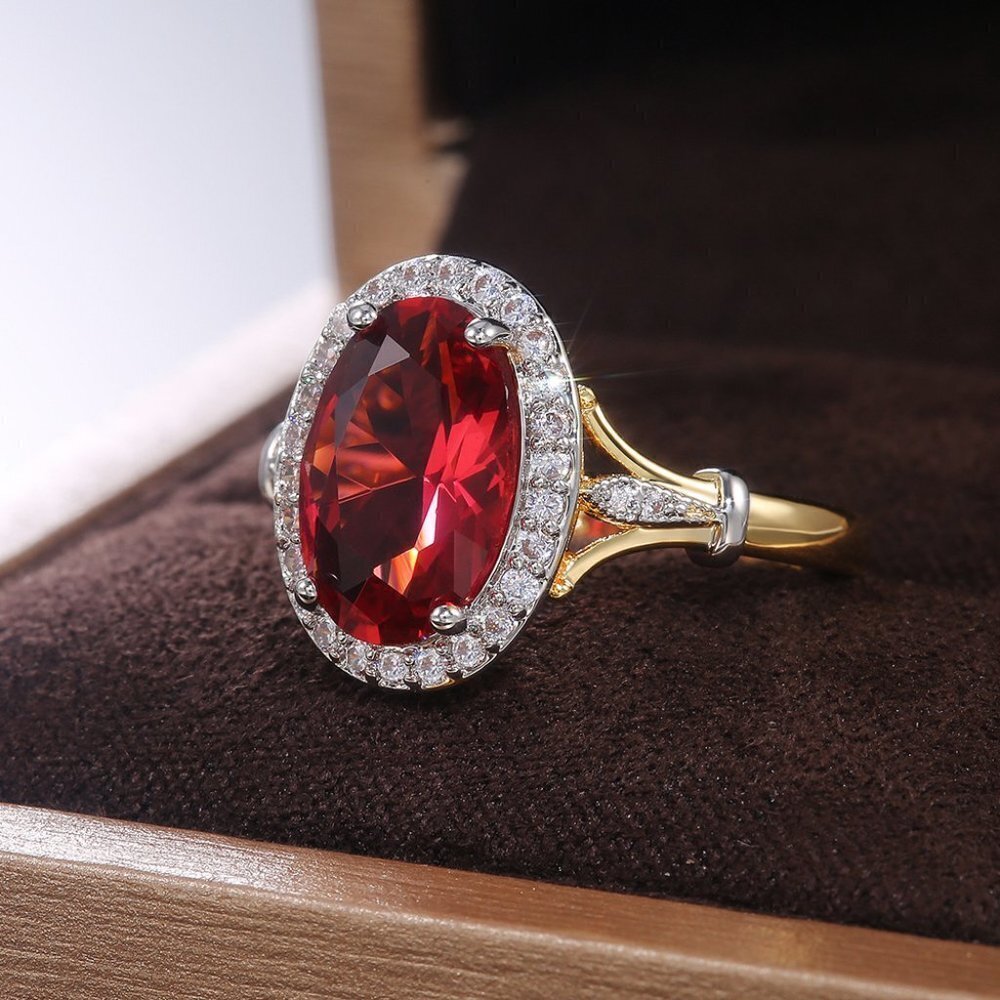 💎 Royal Court Large Oval Ruby Zircon Luxury Gold Rings for Women, INDN8396 - Picture 2 of 9